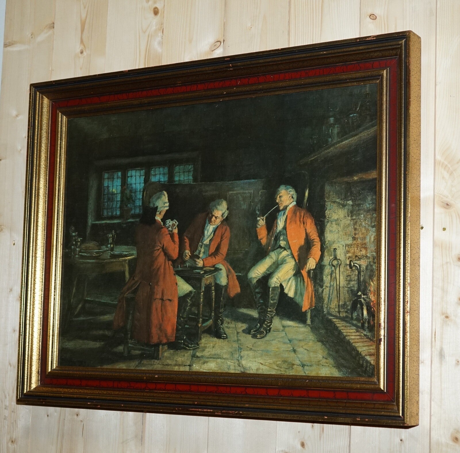 OIL PAINTING IN MANNER OF F.M.  BENNETT ''GREAT CONTENT' RED AND GOLD FRAME