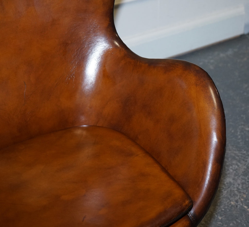 FRITZ HANSEN STYLE VINTAGE HAND DYED WHISKEY BROWN EGG CHAIR