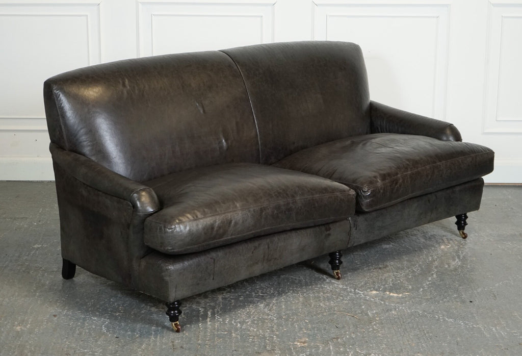EXQUISITE HOWARD STYLE HERITAGE GREY LEATHER SOFA (1/2) J1