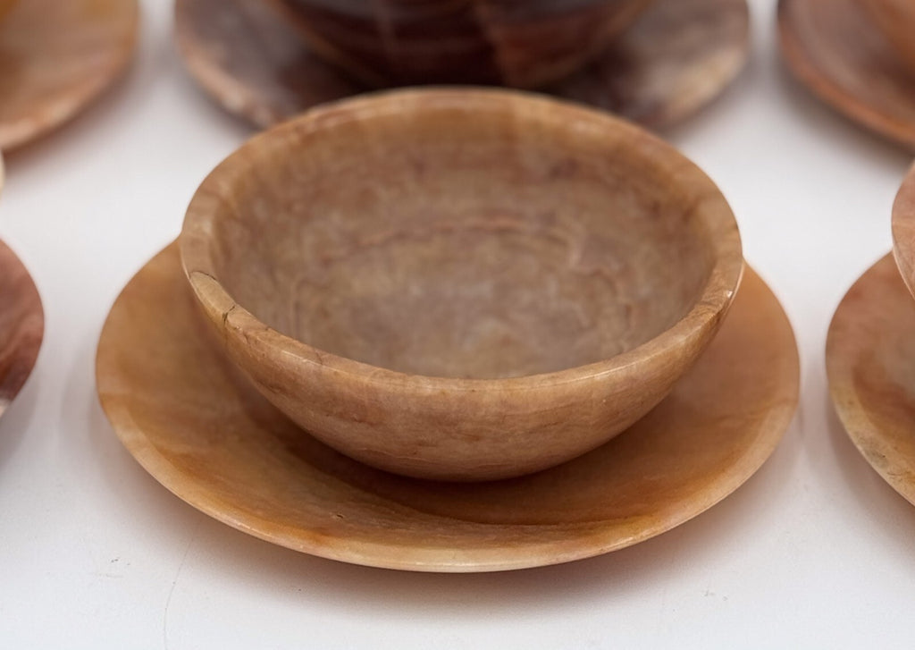 SET OF SIX VINTAGE ONYX PLATE AND BOWL HANDMADE IN EGYPT