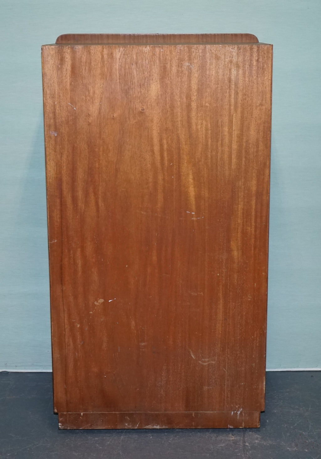 1930s PETITE VINTAGE ENGLISH ART DECO BURR WALNUT DOUBLE WARDROBE LINEN PRESS