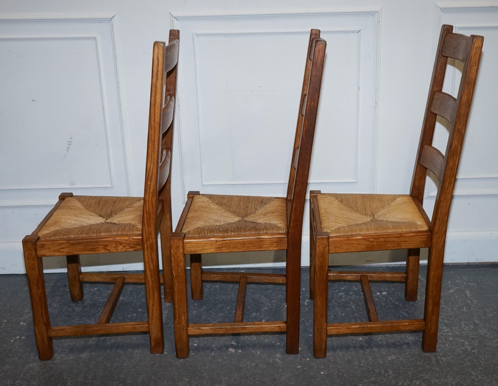 1950'S FRENCH SET OF 6 FARM COUNTRY HOUSE LADDER BACK DINING CHAIRS STRAW SEATS