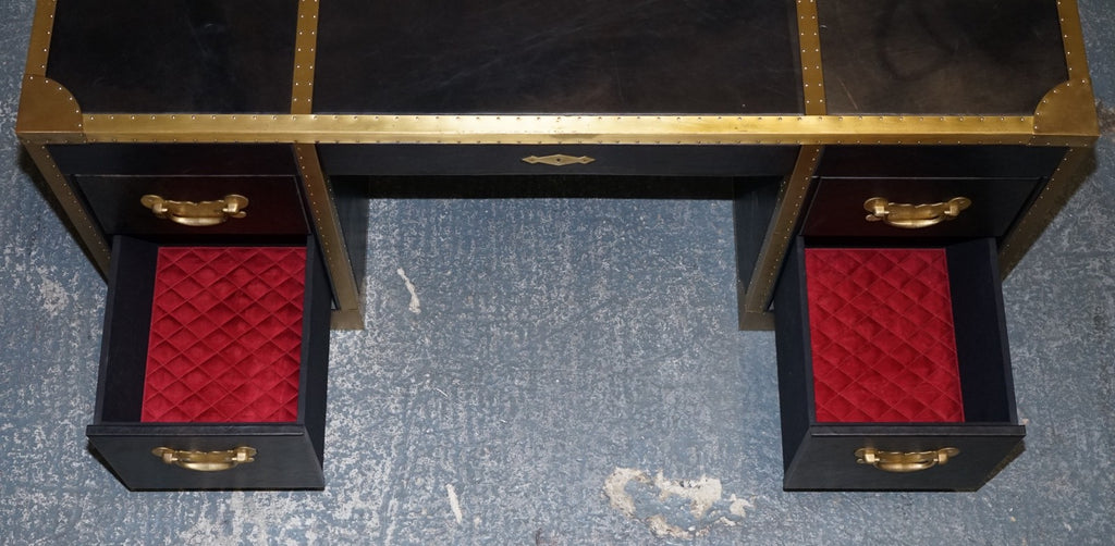 TIMOTHY OULTON CUMBERLAND COLLECTION AGED LEATHER DESK RED VELVET LINING