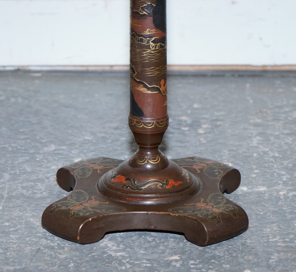 ANTIQUE CHINOISERIE LACQUERED HAND PAINTED SIDE END WINE LAMP TABLE