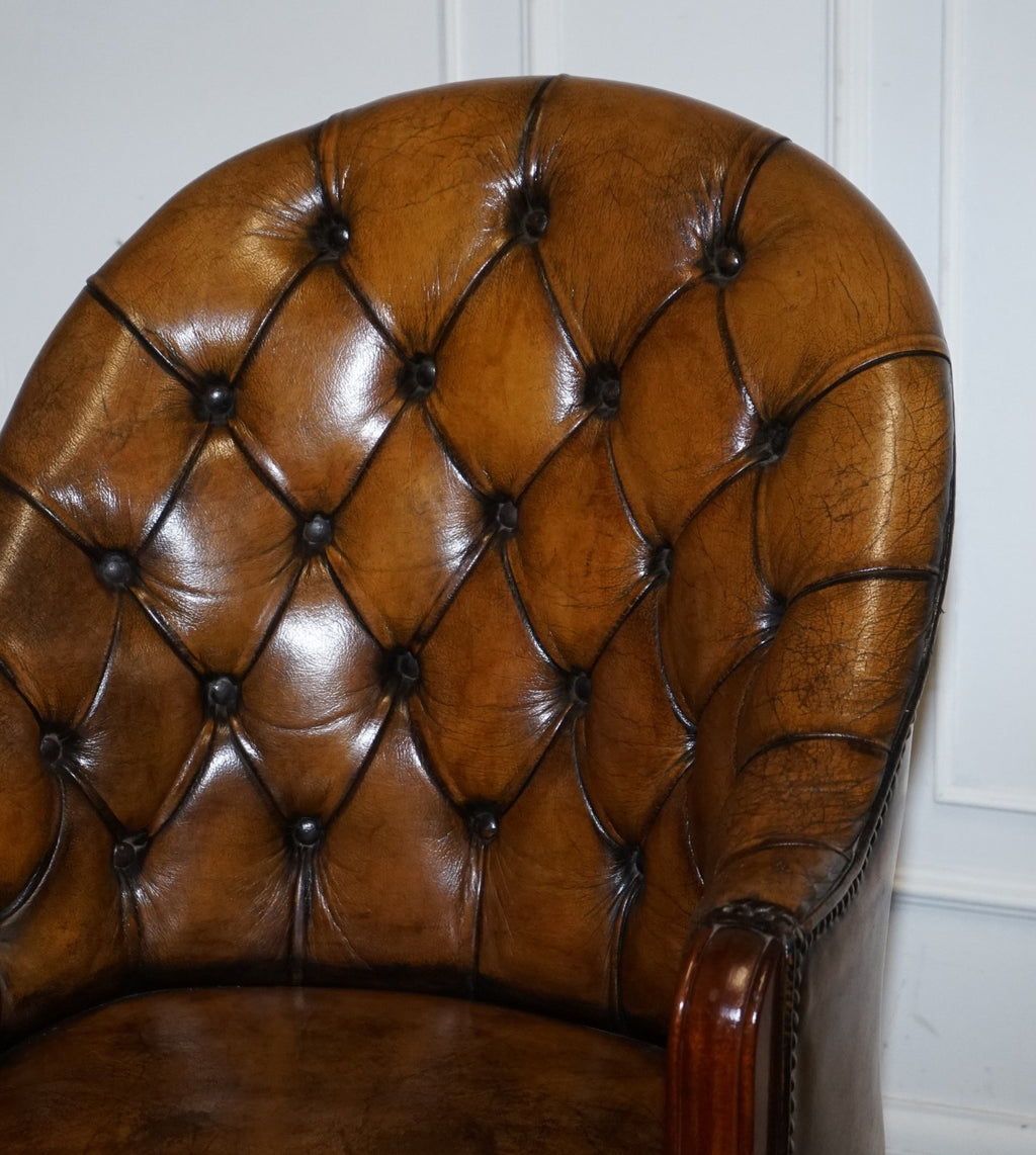 ANTIQUE DEEP BUTTONED CHESTERFIELD GEORGIAN STYLE HAND DYED LEATHER DESK CHAIR