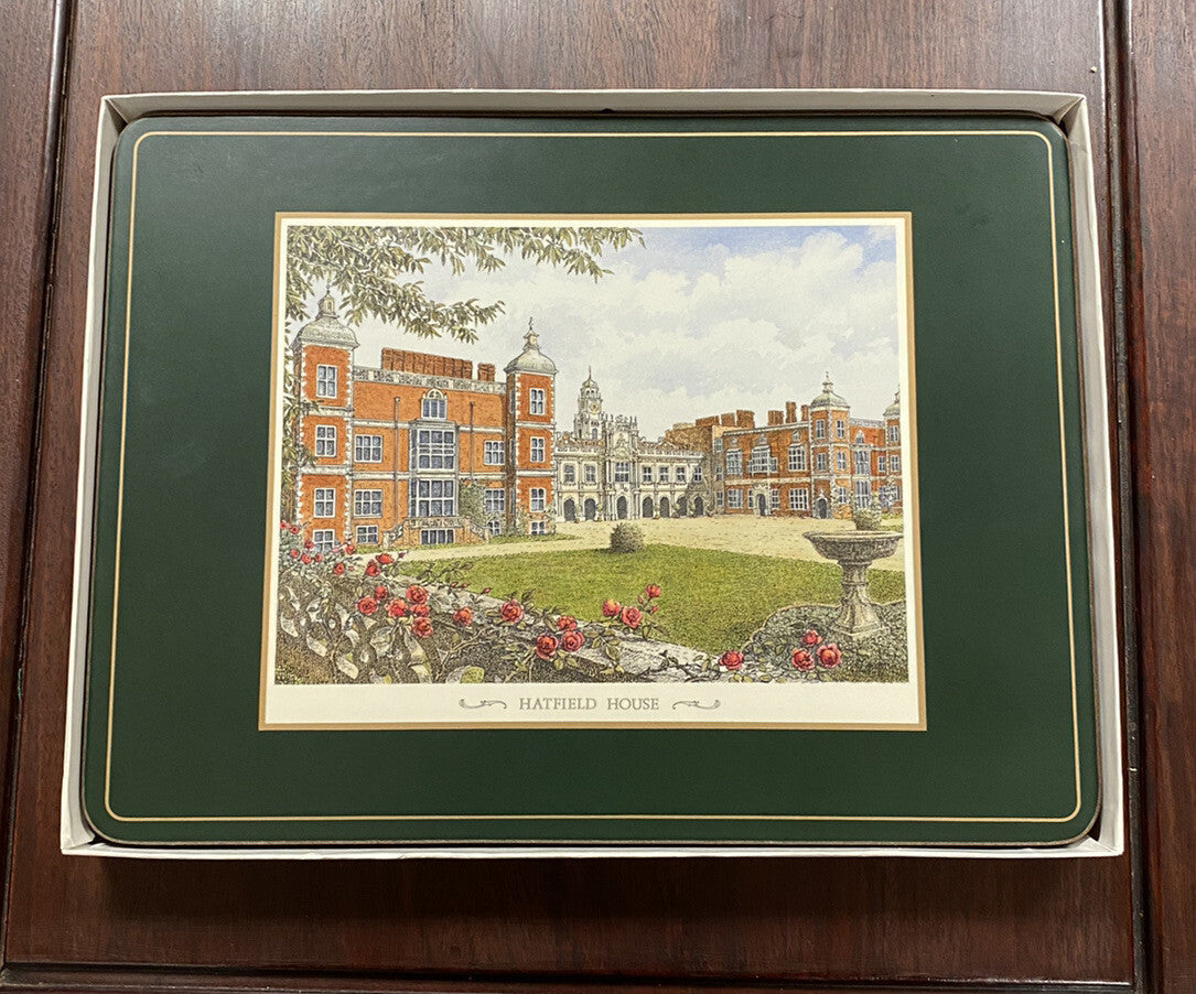 VINTAGE PIMPERNEL CORK COASTERS 'STATELY HOMES' SET OF 6 IN ORIGINAL BOX