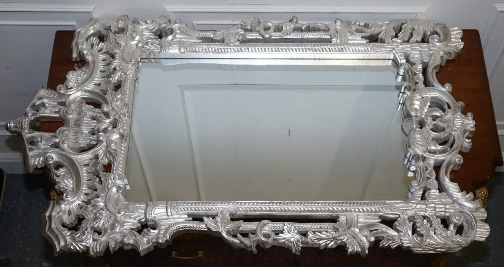 VINTAGE MID CENTURY ITALIAN BAROCCO STYLE SILVER HAND PAINTED WALL MIRROR