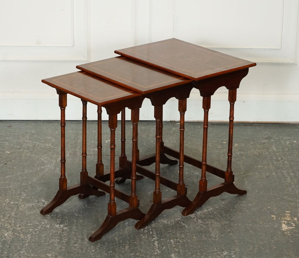RESTORED VINTAGE SHERATON REVIVAL BURR WALNUT NEST OF TABLES
