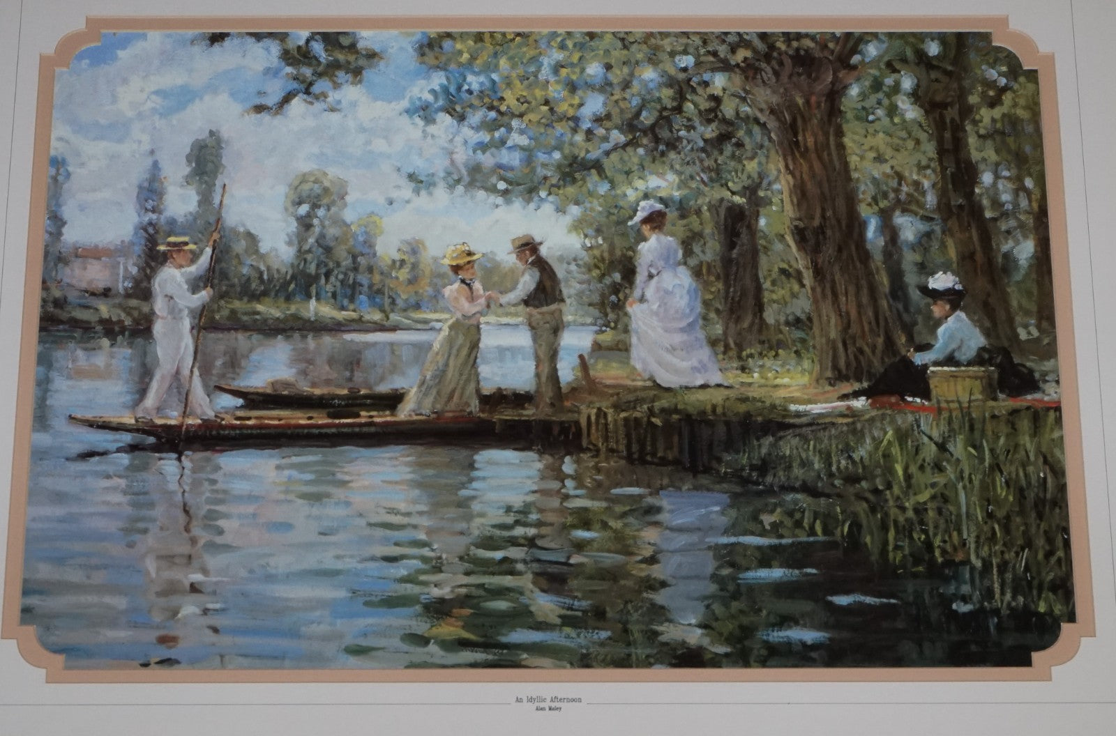 VINTAGE FRAMED PRINT 'IDYLLIC AFTERNOON' BY ALLAN MALEY 69 X 90 CM