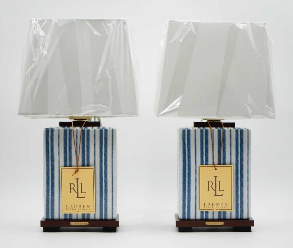 PAIR OF RALPH LAUREN EX DISPLAY BLUE CERAMIC TABLE LAMPS INCLUDING SHADES (1/1)