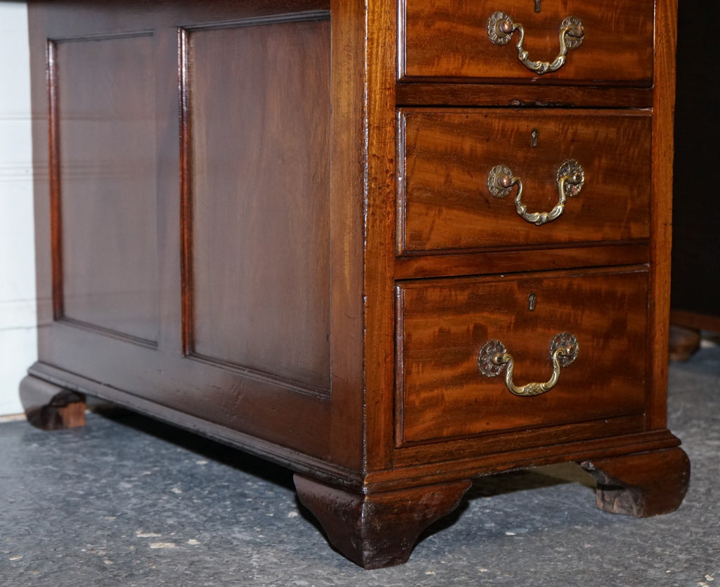 ANTIQUE RESTORED HOBBS & CO LONDON TWIN PEDESTAL DESK HAND DYED RED LEATHER TOP