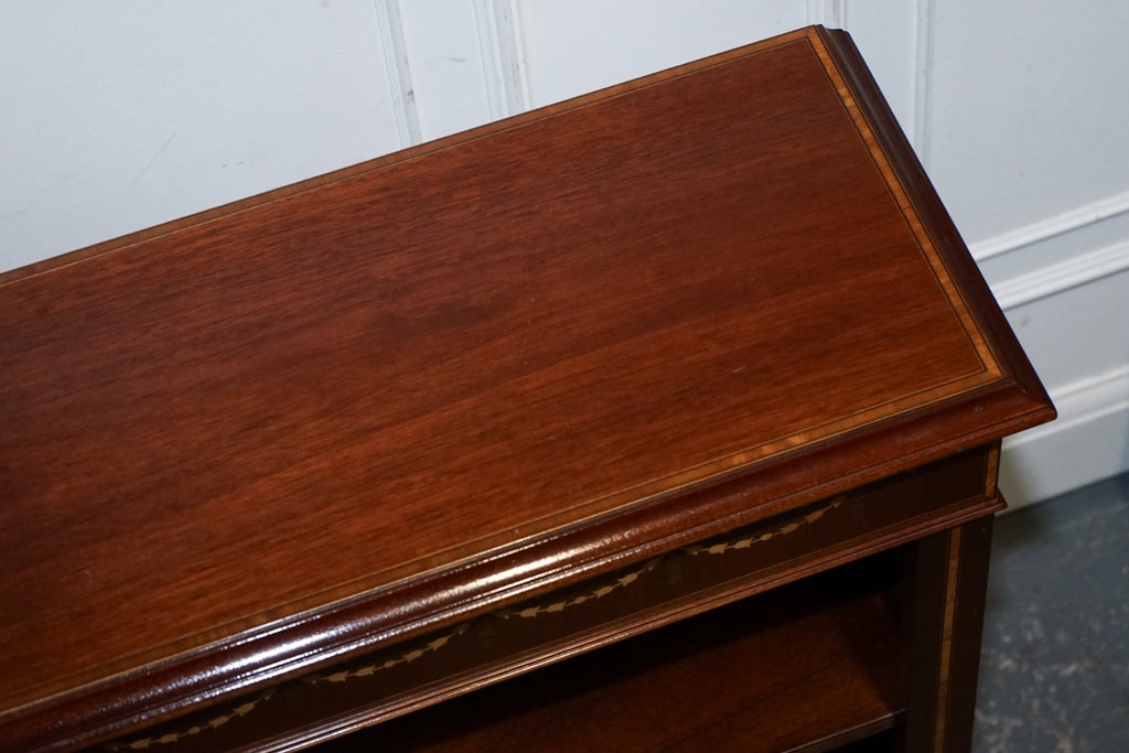 PAIR VINTAGE EDWARDIAN STYLE SHERATON DWARF OPEN BOOKCASE ADJUSTABLE SHELVES