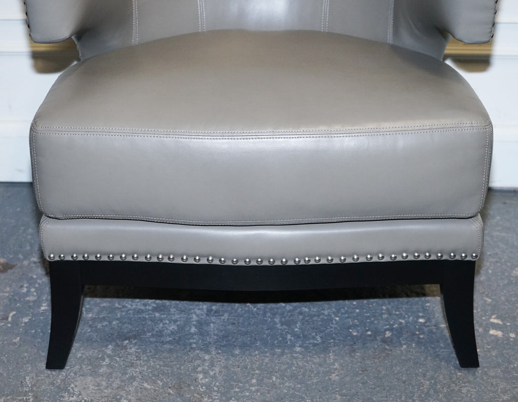 CONTEMPORARY COACH HOUSE GREY LEATHER ROUND BACK ARMCHAIRS WiTH STUDS