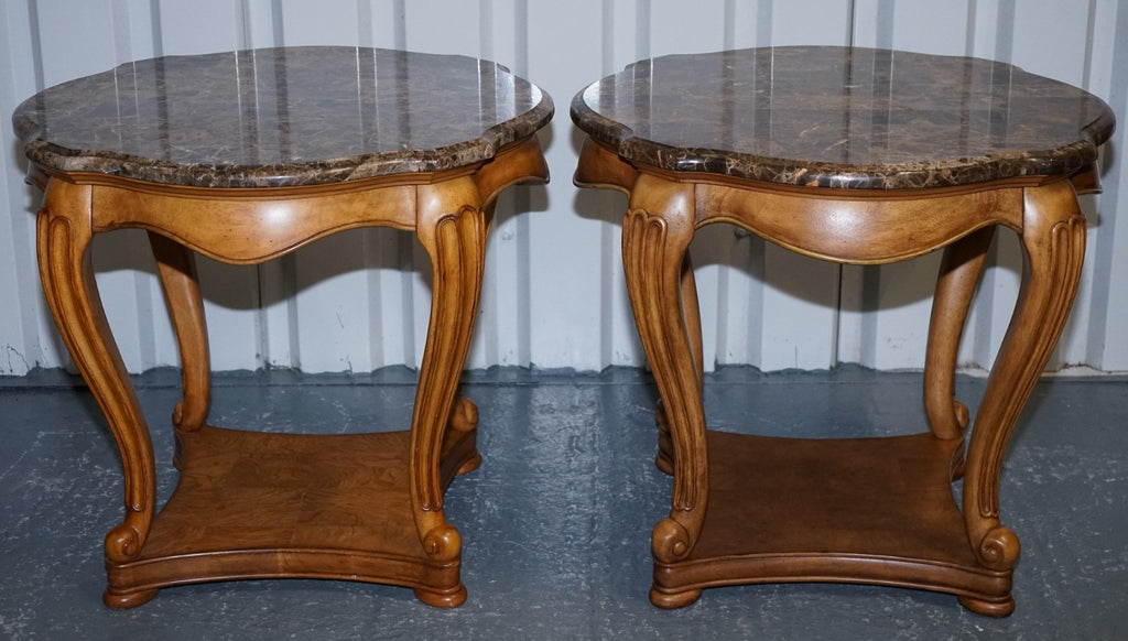 VINTAGE PAIR OF FRENCH STYLE SIDE LAMP TABLES WITH FAUX MARBLE TOPS