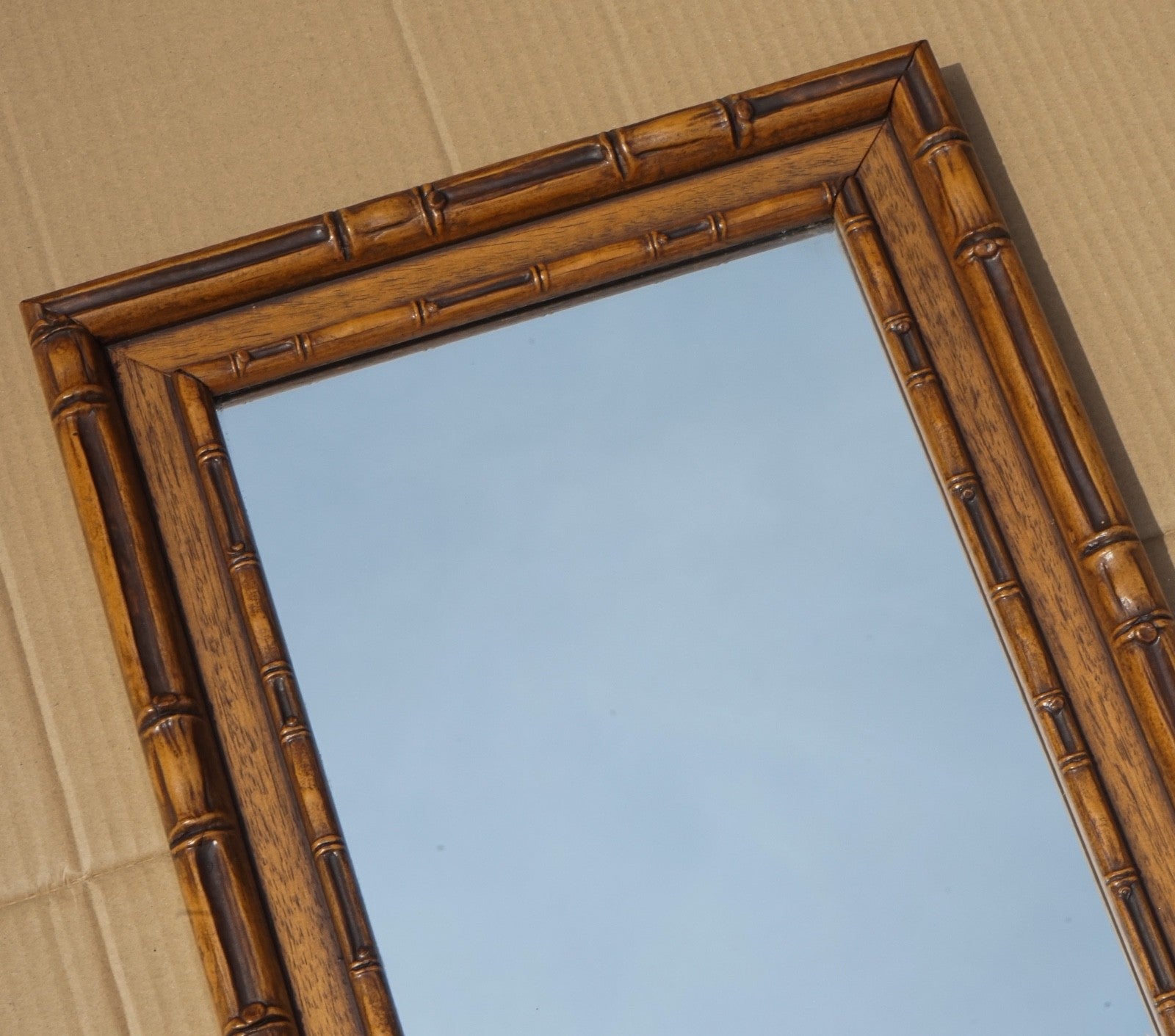 VINTAGE RECTANGULAR FAUX BAMBOO WALL HANGING MIRROR