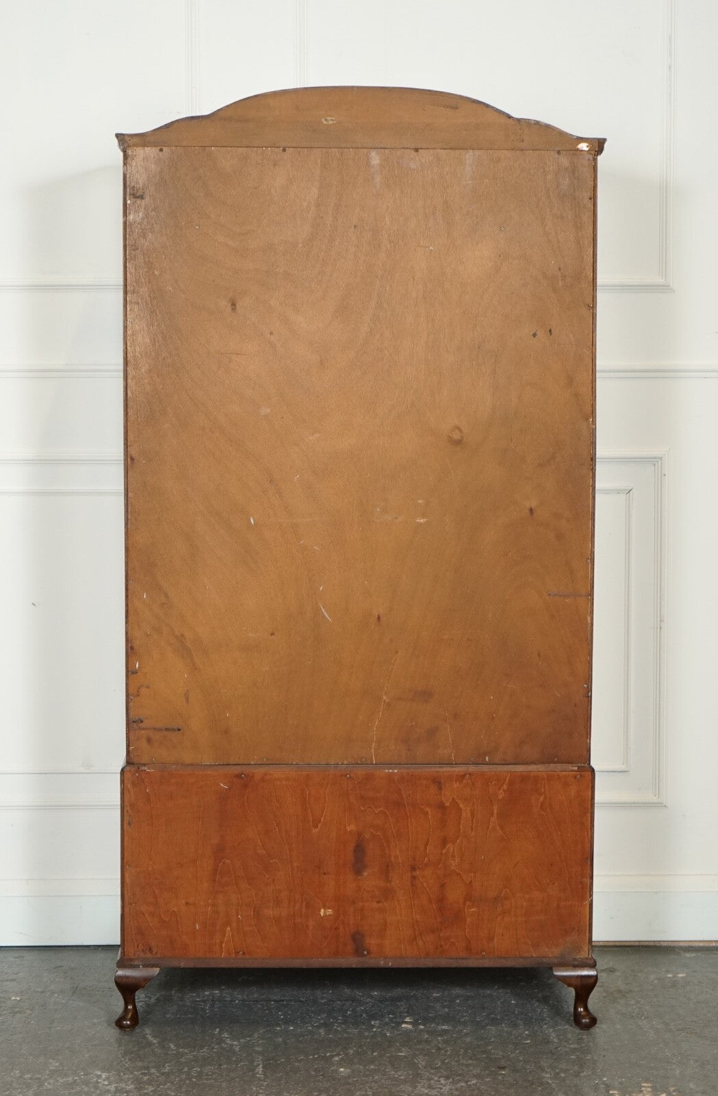 LOVELY 1920'S ART DECO BURR WALNUT WARDROBE WITH TWO DRAWERS QUEEN ANNE LEGS