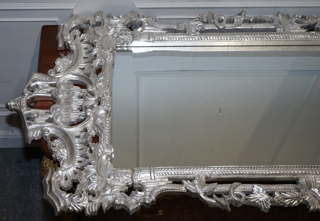 VINTAGE MID CENTURY ITALIAN BAROCCO STYLE SILVER HAND PAINTED WALL MIRROR