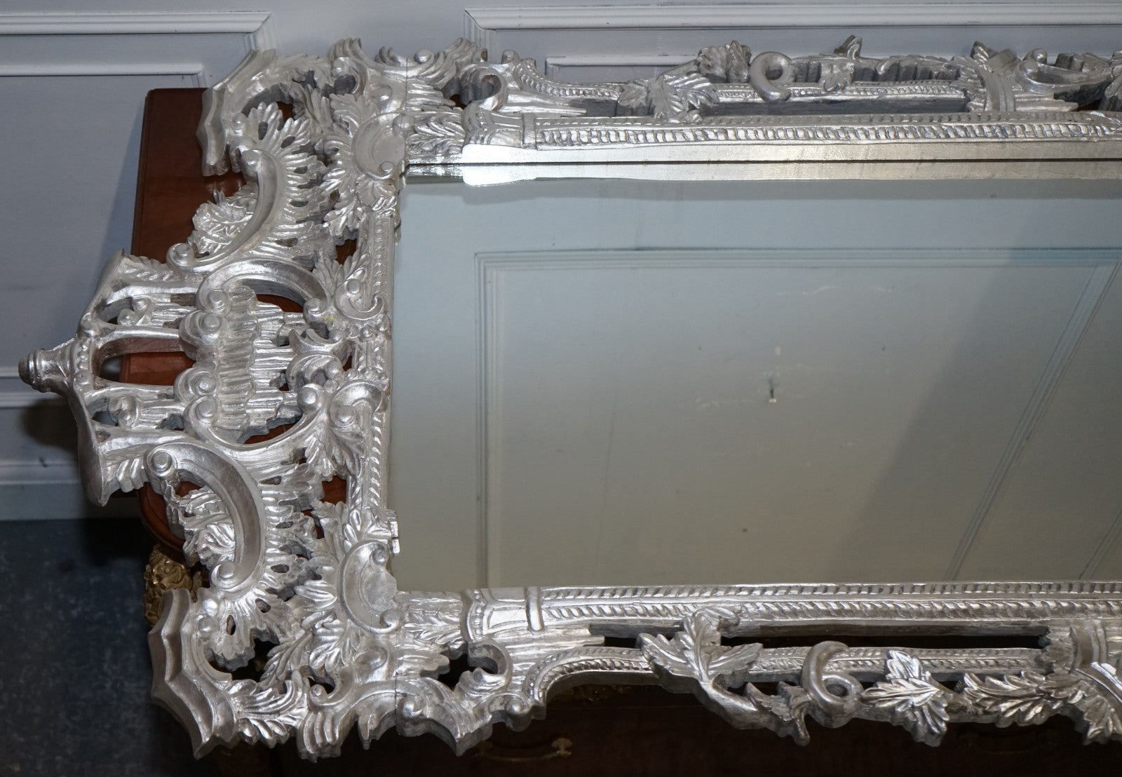 VINTAGE MID CENTURY ITALIAN BAROCCO STYLE SILVER HAND PAINTED WALL MIRROR