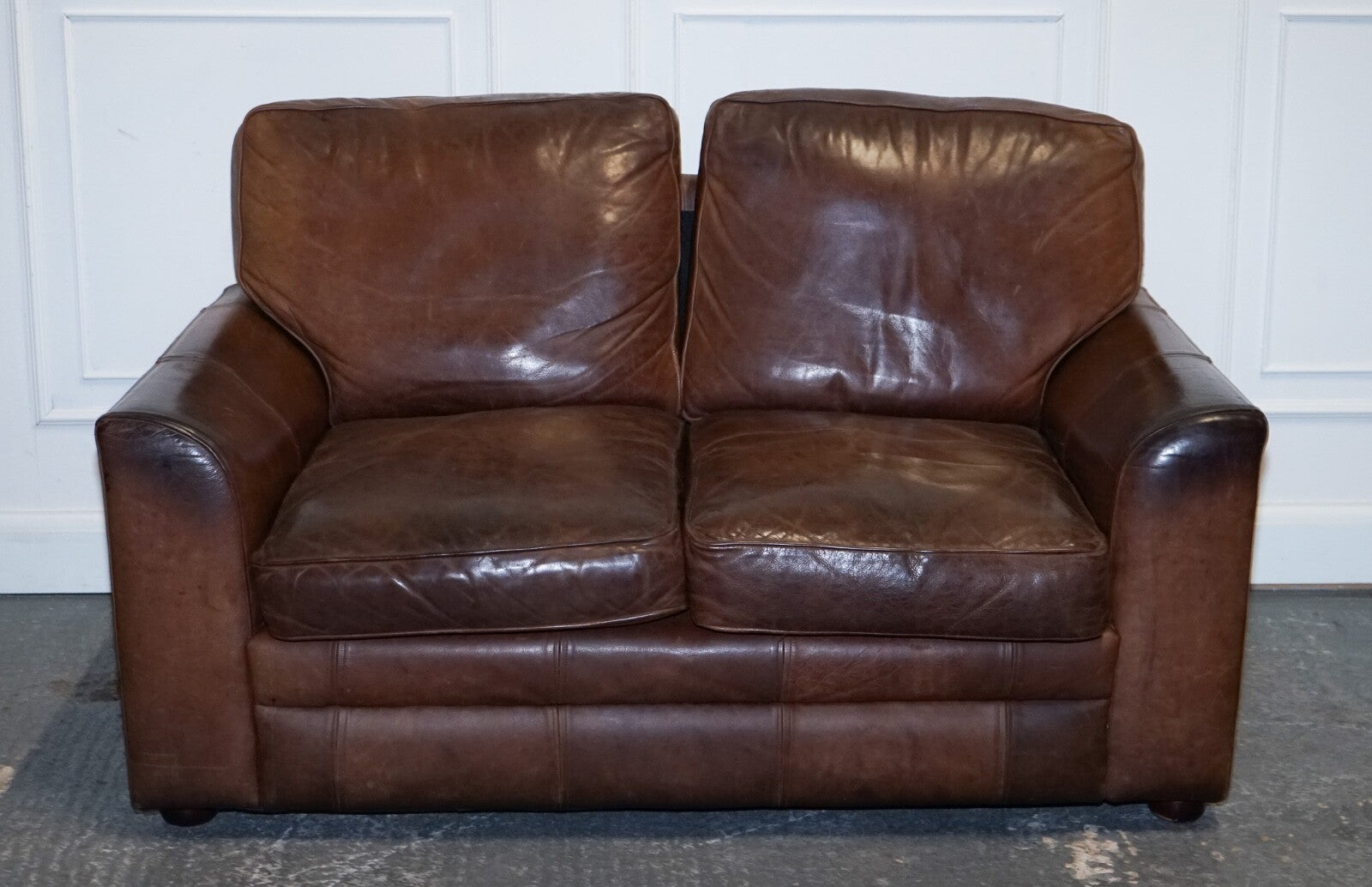 VINTAGE HALO TWO SEATER  BROWN  LEATHER SOFA