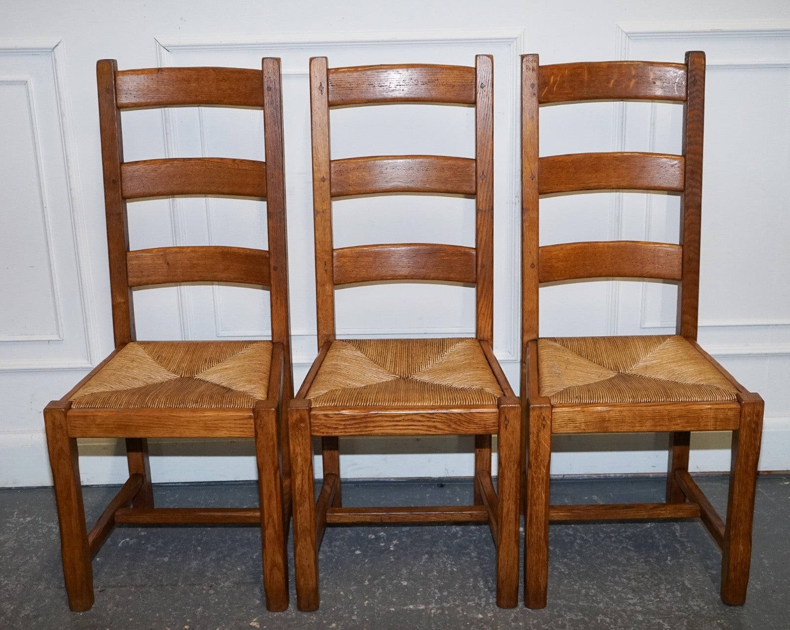 1950'S FRENCH SET OF 6 FARM COUNTRY HOUSE LADDER BACK DINING CHAIRS STRAW SEATS