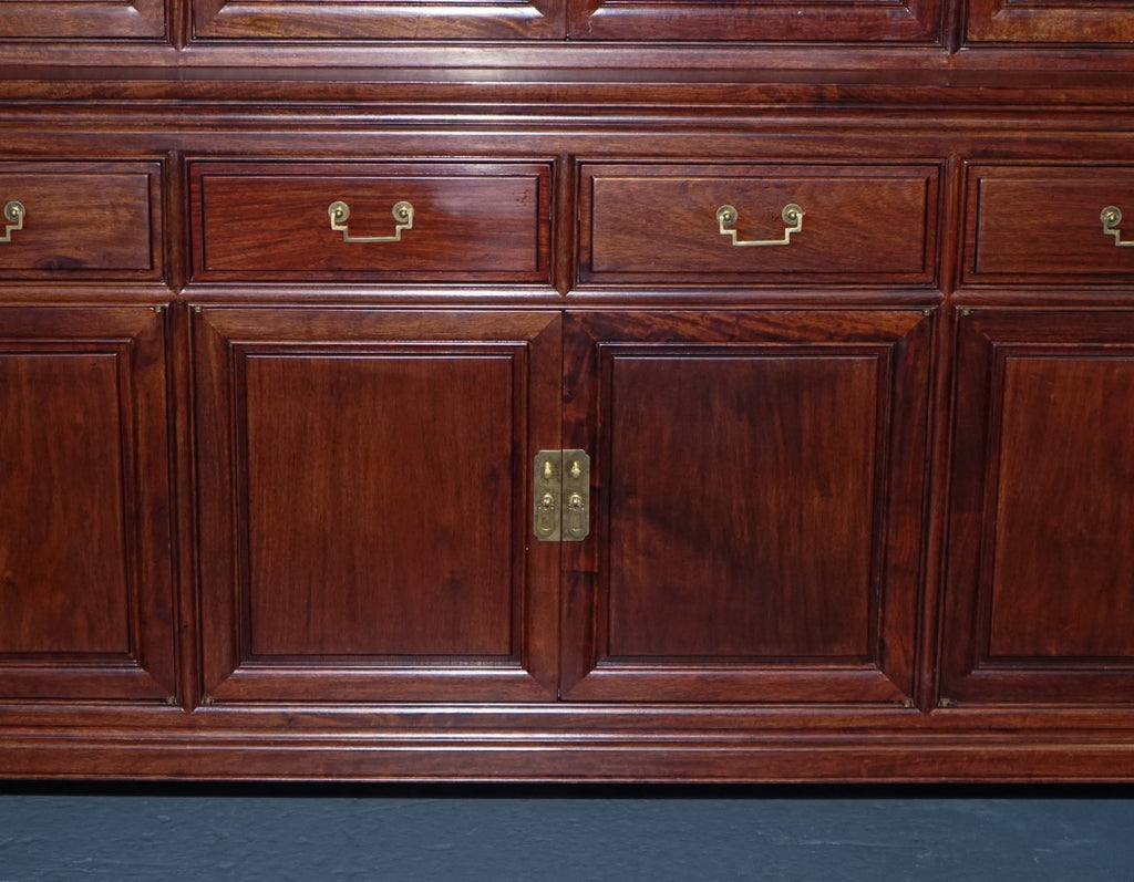 TREMENDOUS ORIENTAL CHINESE TEAK BOOKCASE DISPLAY CABINET WITH SIX DOORS