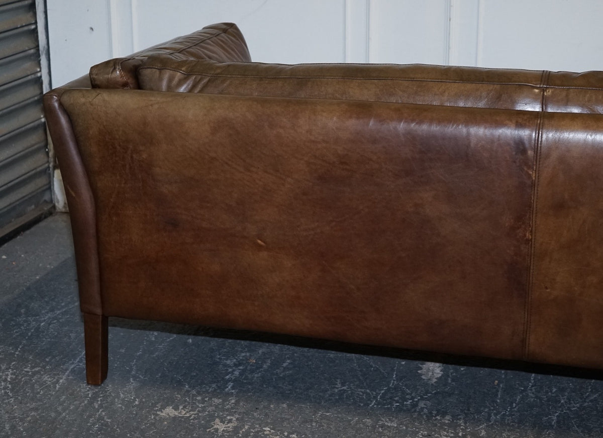 HALO GROUCHO BEAUTIFUL BROWN LEATHER THREE SEATER COMPACT SOFA