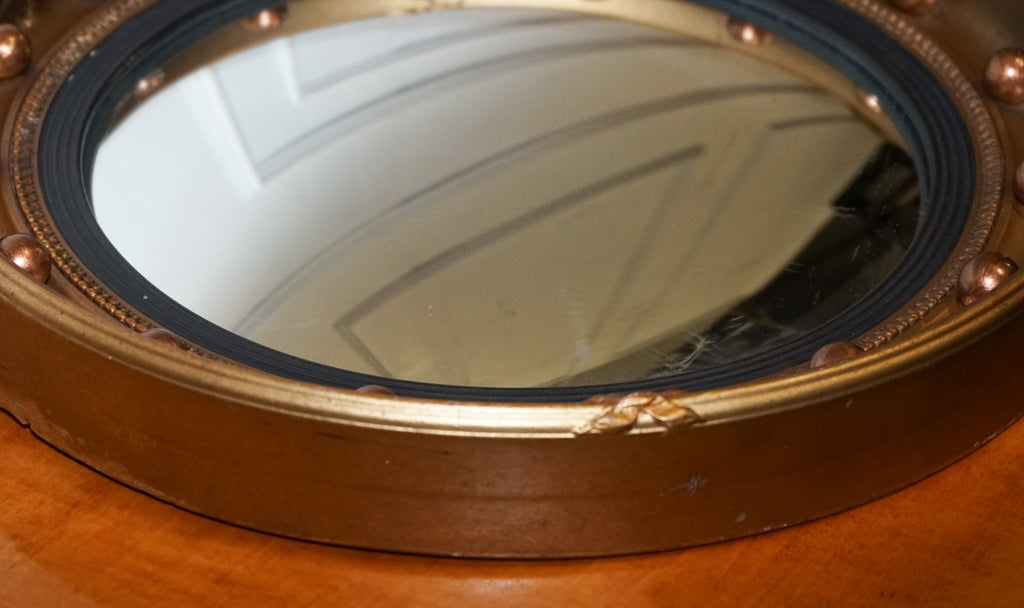 ANTIQUE 1920'S BUTLERS CONVEX GOLD GILT WOOD WALL MIRROR 42 CM DIAMETER
