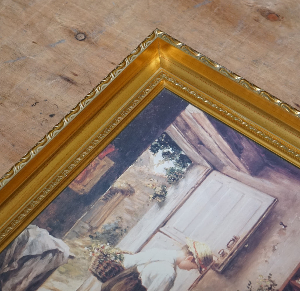 VINTAGE VICTORIAN STYLE PRINT COZY KITCHEN SCENE GITLED FRAME 52 X 42 CM