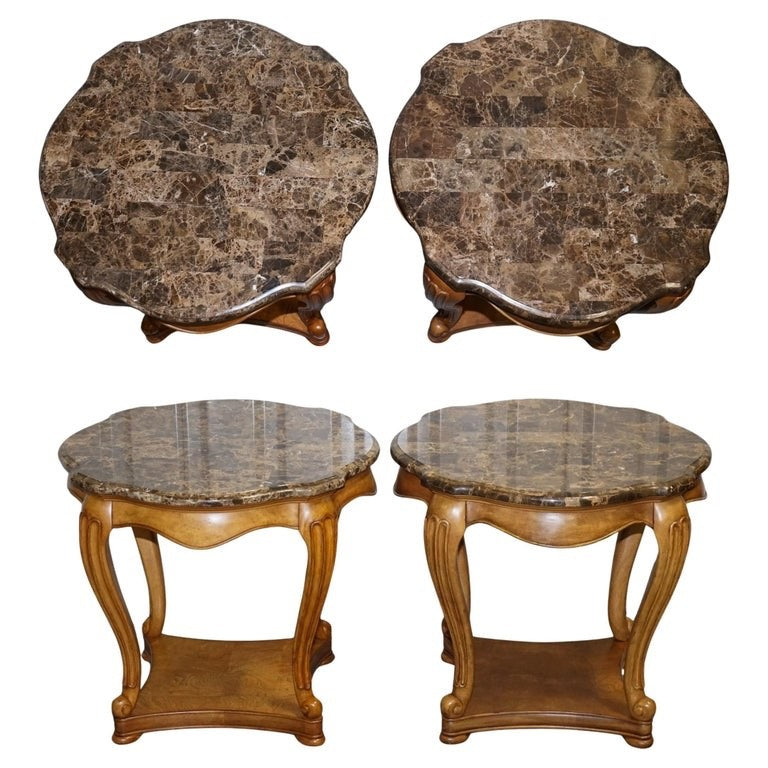 VINTAGE PAIR OF FRENCH STYLE SIDE LAMP TABLES WITH FAUX MARBLE TOPS