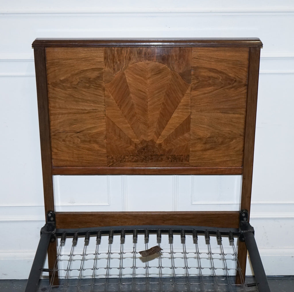 ART DECO BURR WALNUT DECORATIVE INLAID PANELS SINGLE BED (1/2)