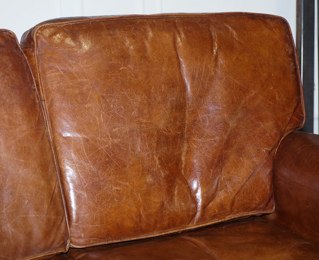 HALO TIMOTHY OULTON STYLE BALMORAL TWO SEATER BROWN HERITAGE LEATHER SOFA