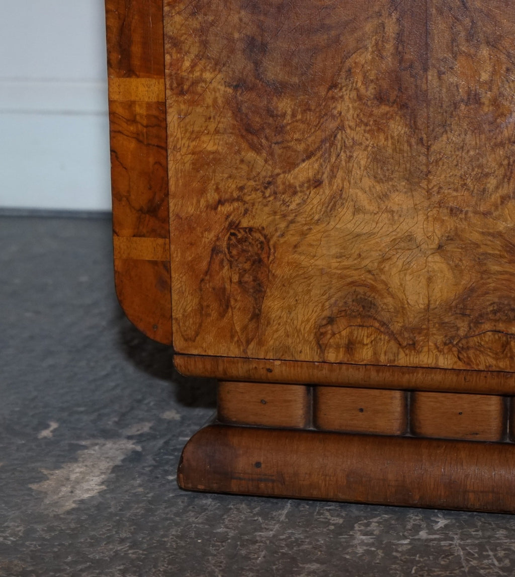 STUNNING ART DECO 1920'S PETITE BURR WALNUT TWO DOOR WARDROBE OR AMOIRE