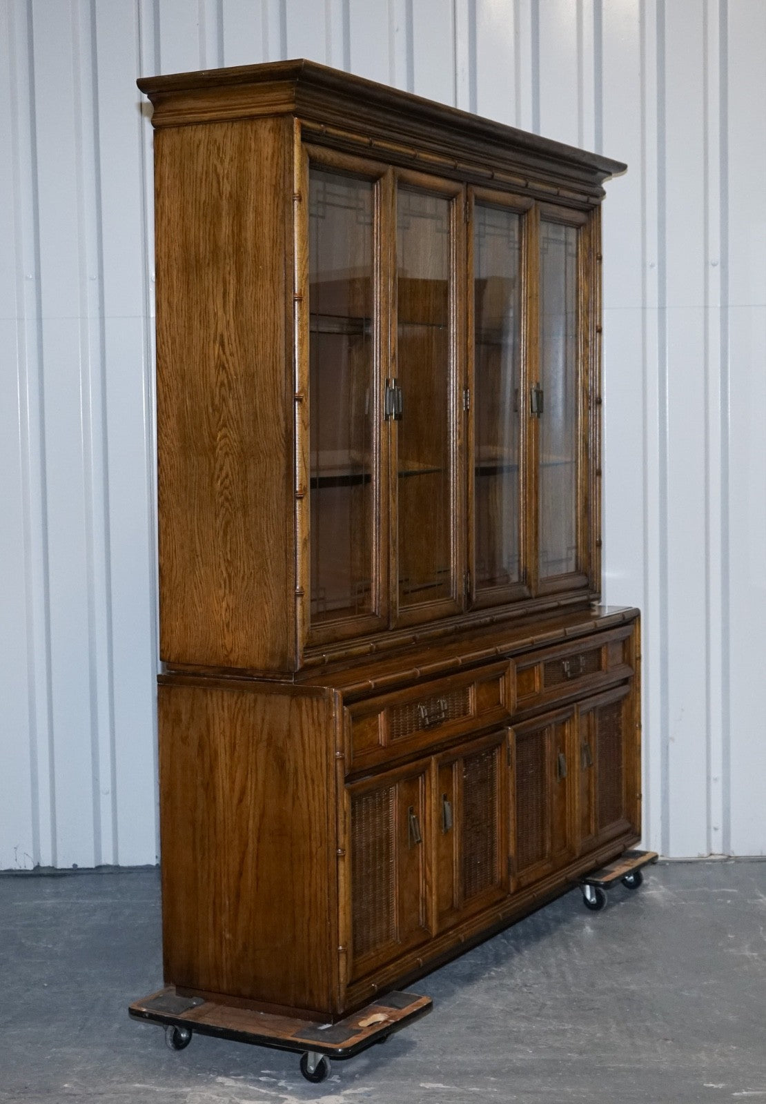 VINTAGE AMERICAN FAUX BAMBOO STYLE DISPLAY CABINET BOOKCASE BY BURLINGTON