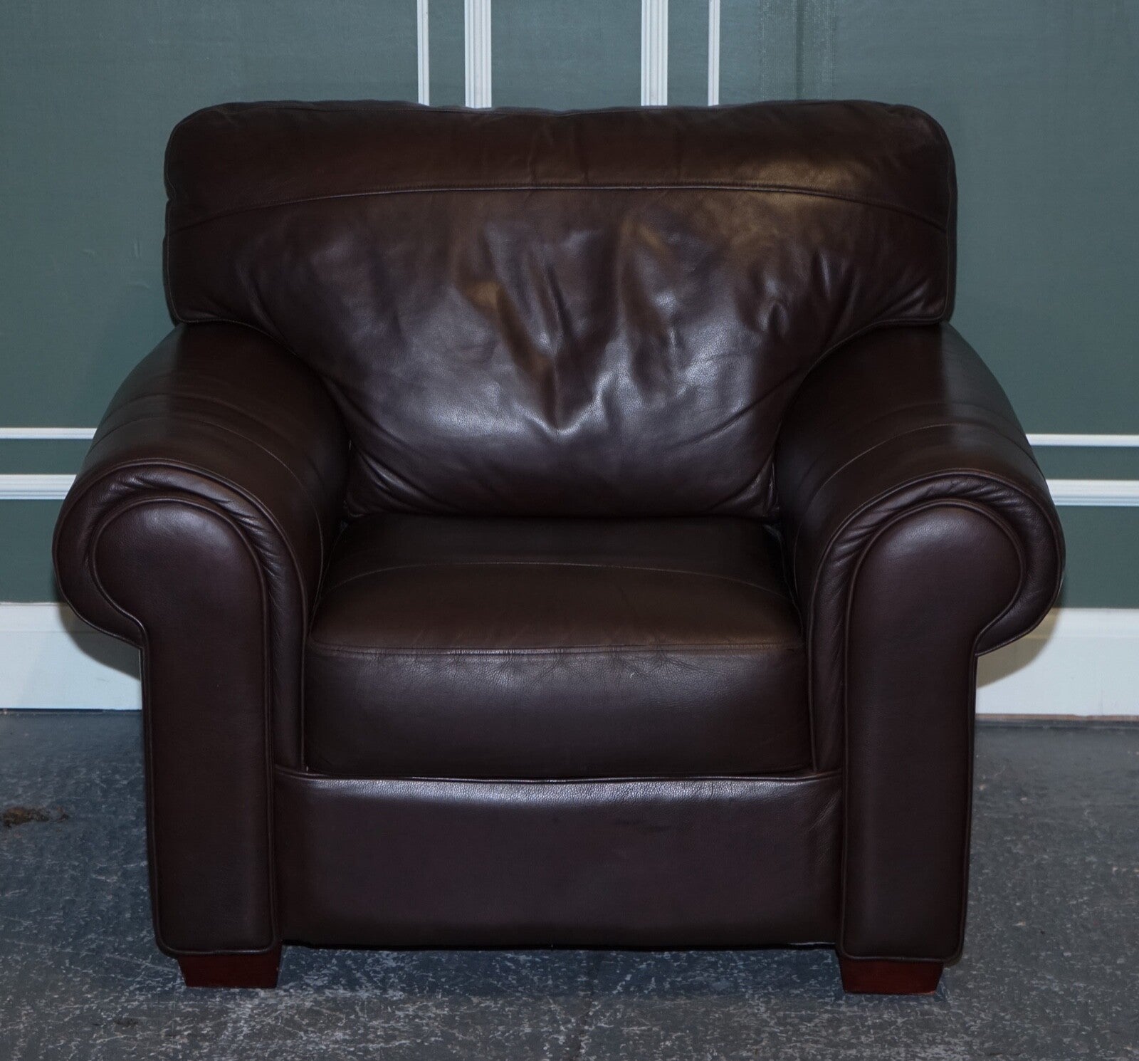 PAIR OF LARGE COMFORTABLE BROWN LEATHER ARMCHAIRS, MATCHING SOFA AVAILABLE