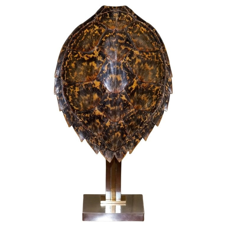 CIRCA 1960'S RARE TURTLE TORTOISE TABLE LAMP ON ART DECO STYLE STAND