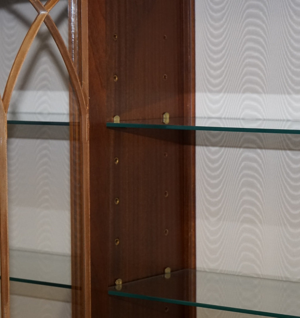 ANTIQUE GEORGIAN STYLE YEW WOOD FOUR DOOR DISPLAY CABINET BOOKCASE