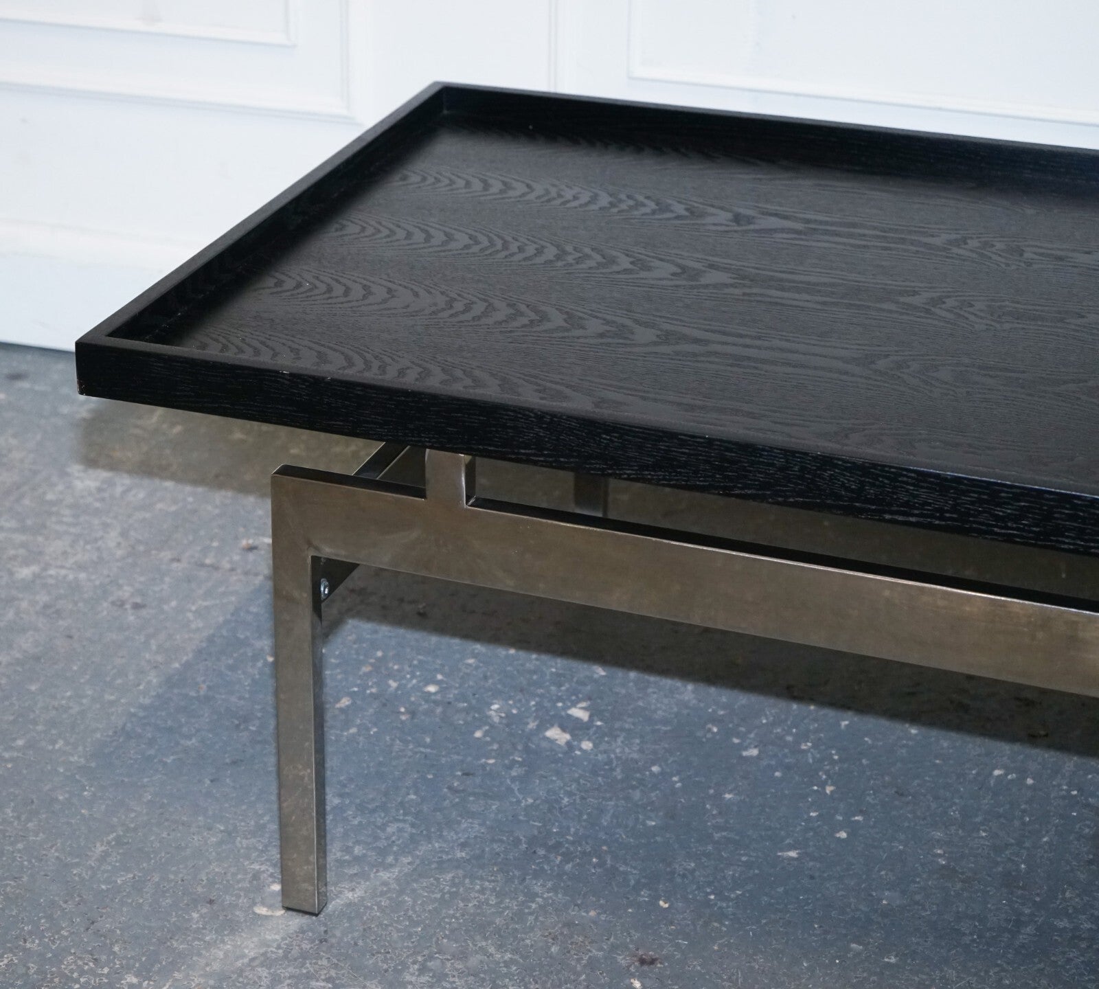 CASA PADRINO ART DECO STYLE BLACK TOP AND STAINLESS STEEL COFFEE TABLE