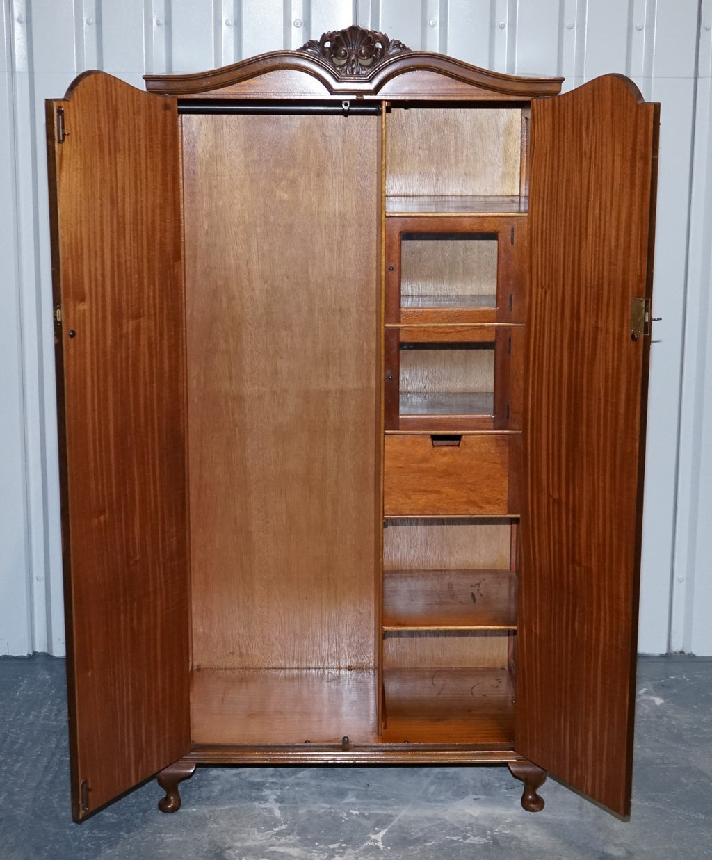 ART DECO 1920'S QUEEN ANNE ENGLiSH  BURR WALNUT TWO DOOR WARDROBE