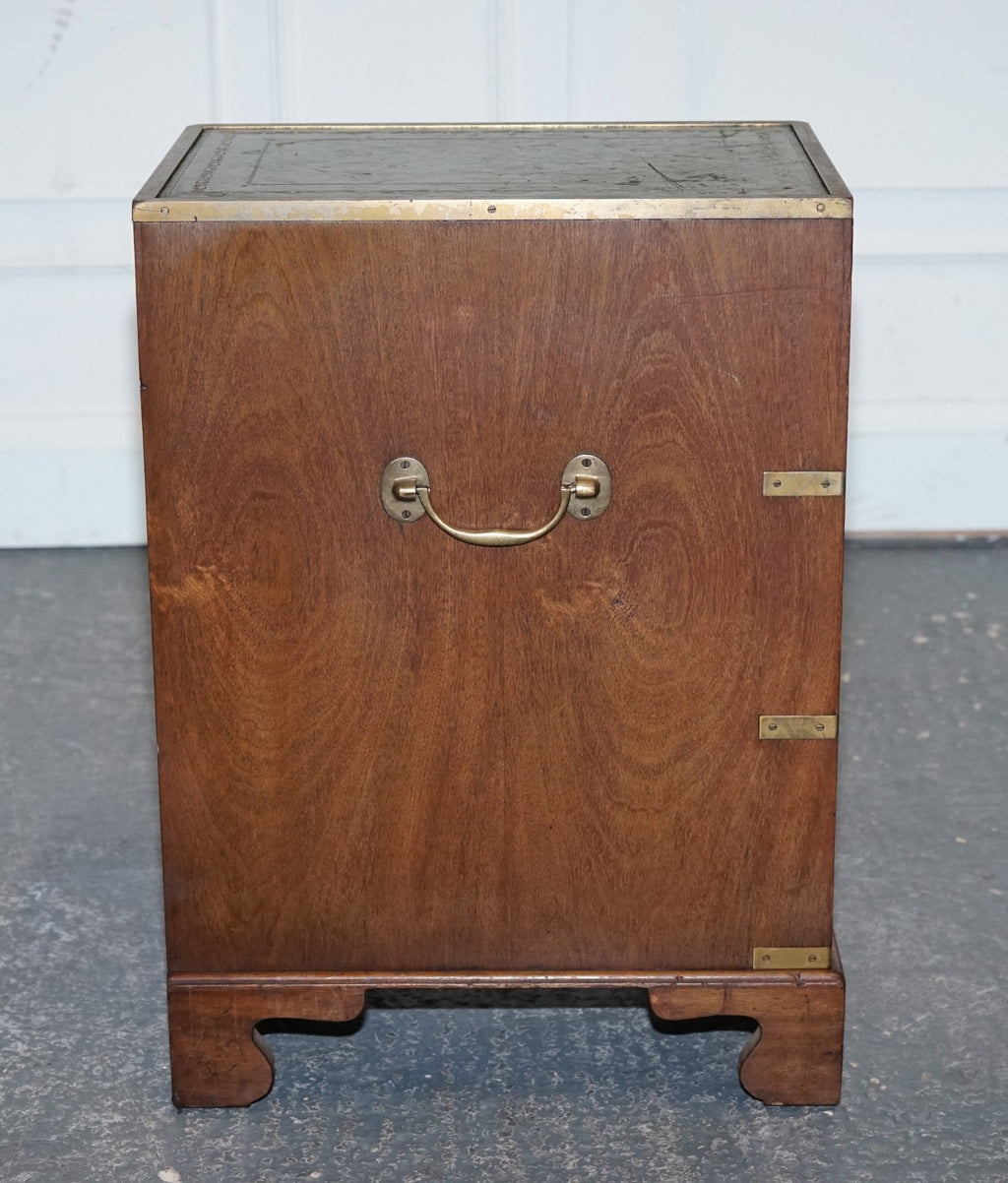 VINTAGE MILITARY CAMPAIGN BEDSIDE NIGHTSTAND SIDE TABLE WITH THREE DEEP DRAWERS