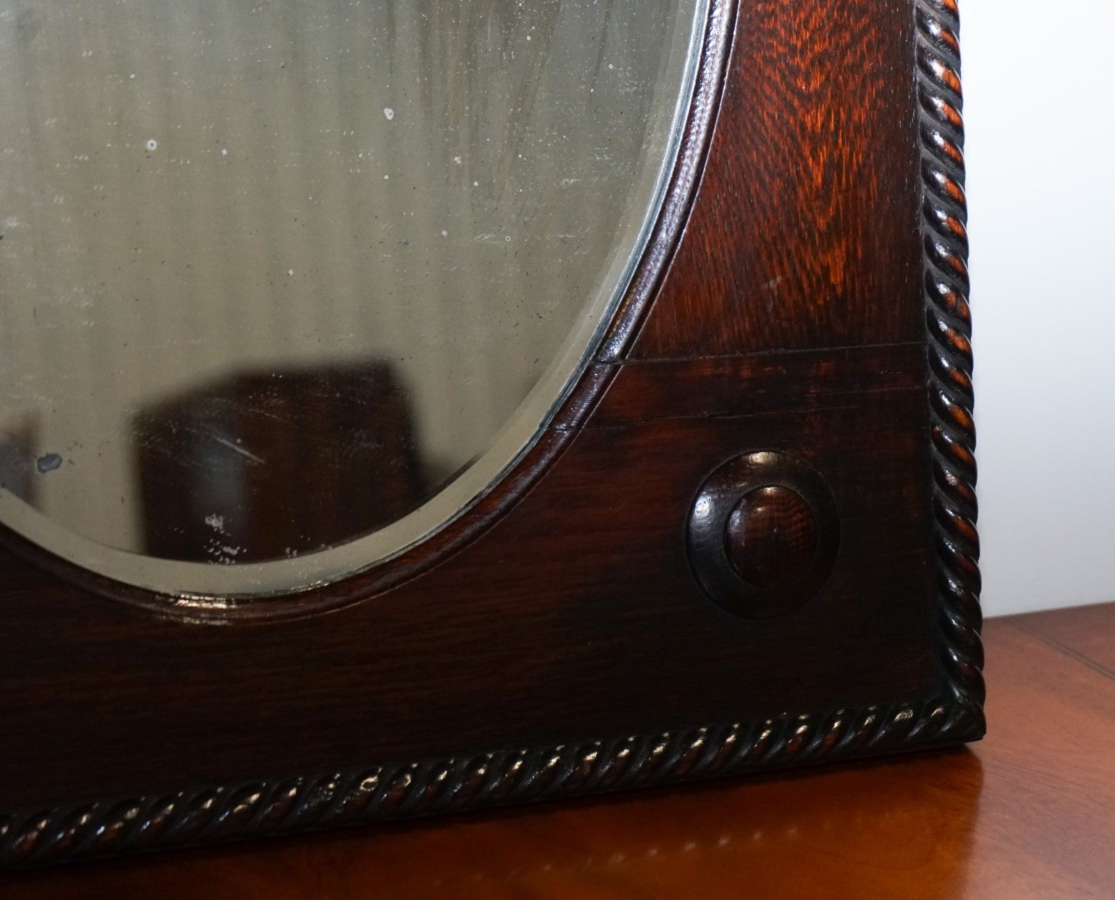 ANTIQUE ENGLISH ARTS & CRAFTS OAK WALL MIRROR