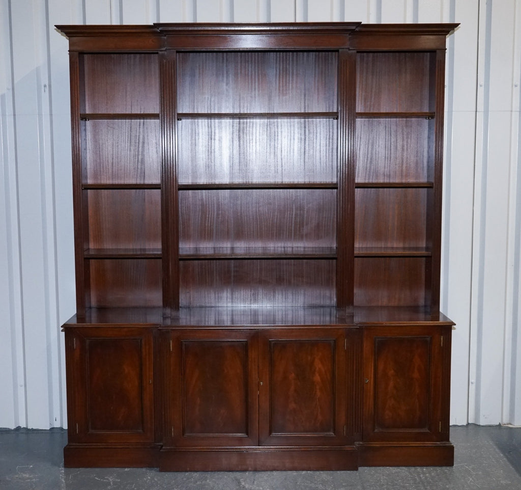 REGENCY STYLE BREAKFRONT OPEN BOOKCASE DISPLAY CABINET SHELVES & CUPBOARDS