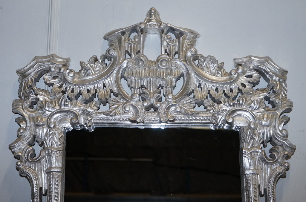 VINTAGE MID CENTURY ITALIAN BAROCCO STYLE SILVER HAND PAINTED WALL MIRROR