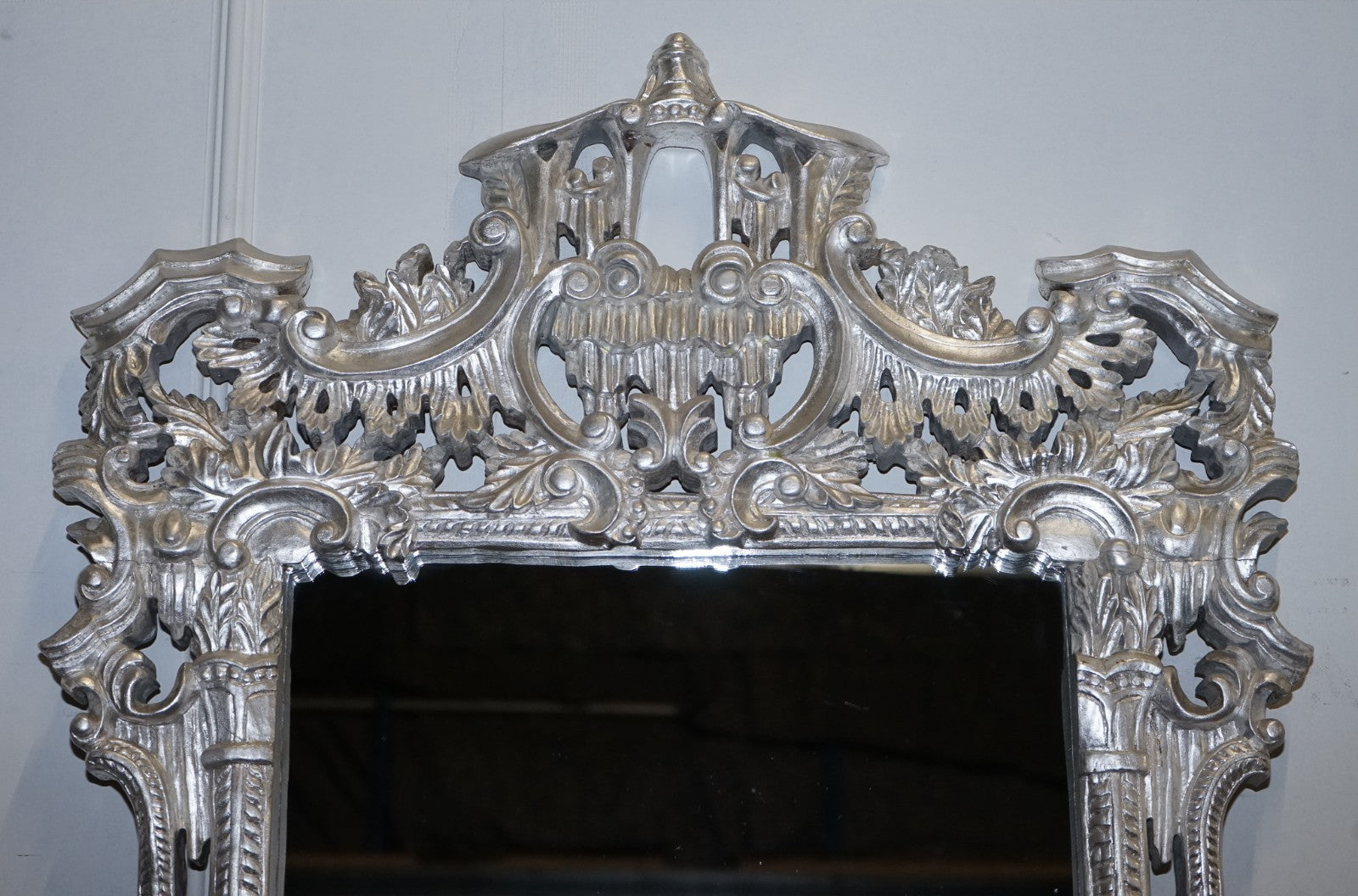 VINTAGE MID CENTURY ITALIAN BAROCCO STYLE SILVER HAND PAINTED WALL MIRROR