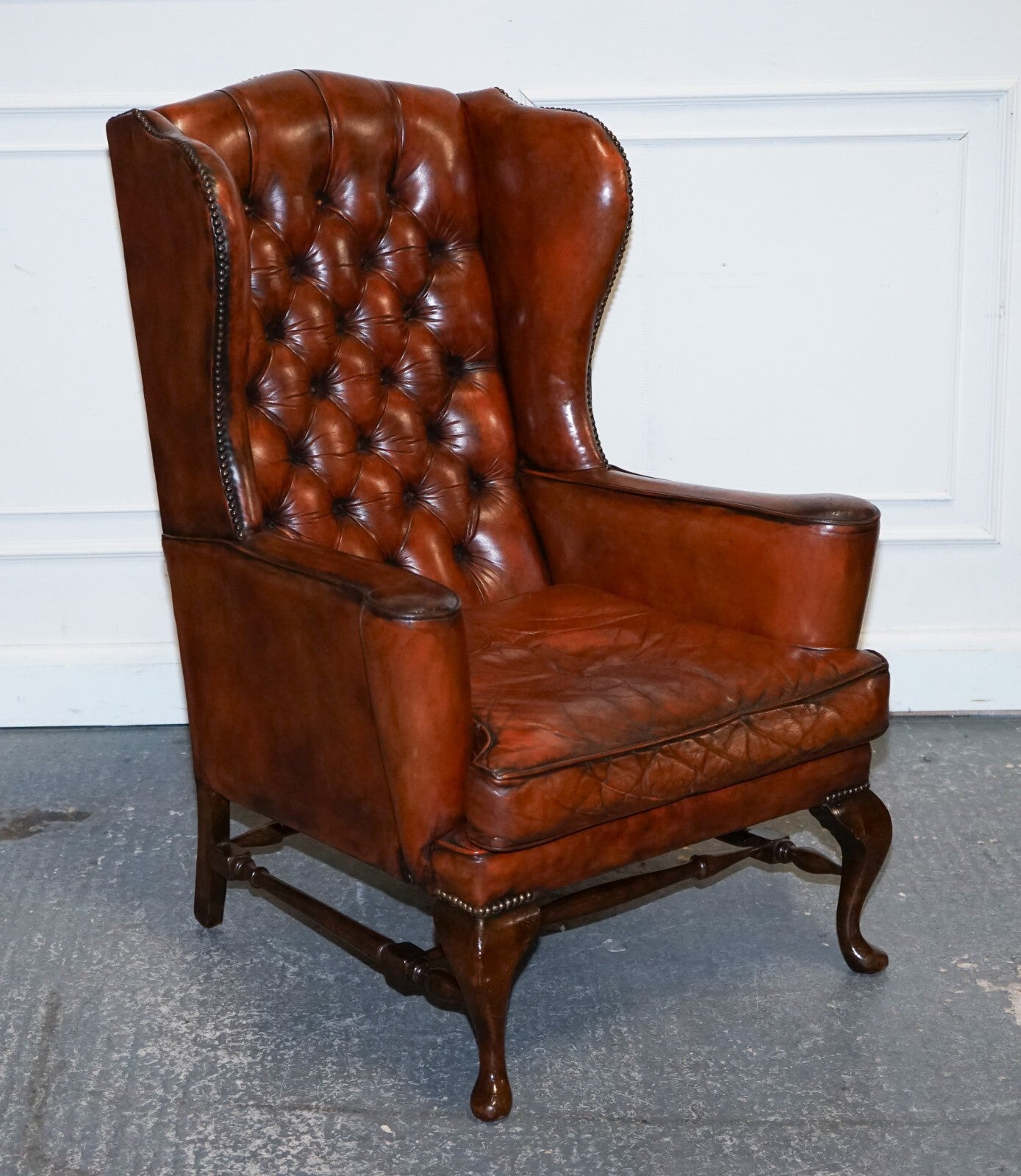 PAIR OF WILLIAM MORRIS FLAT ARM CHESTERFIELD WINGBACK BORDEAUX ARMCHAIRS