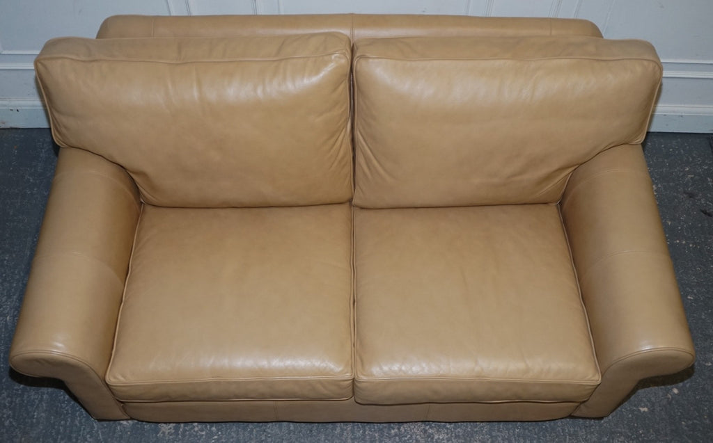 FINE LATTE BROWN LEATHER TWO SEATER SOFA MADE BY MULTIYORK ENGLAND