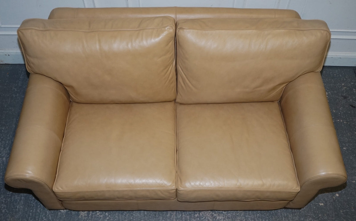 FINE LATTE BROWN LEATHER TWO SEATER SOFA MADE BY MULTIYORK ENGLAND