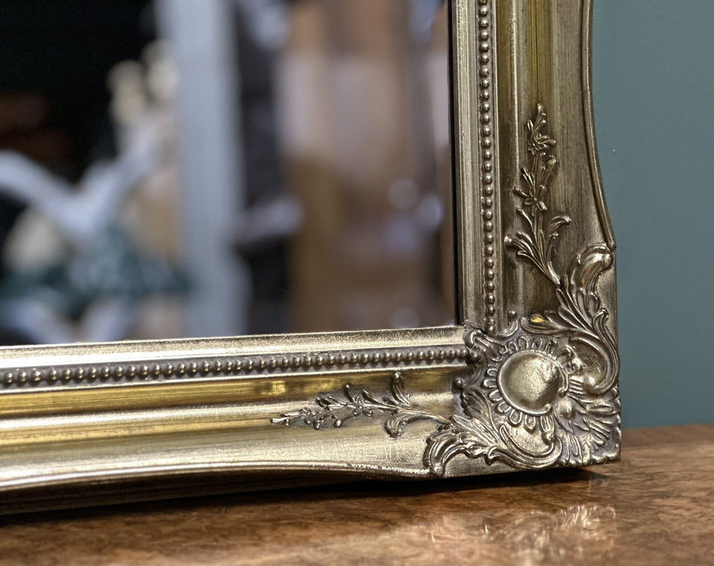 VINTAGE GOLDEN GILT STYLE OVERMANTEL WALL HANGING MIRROR, WIDTH 90 CM