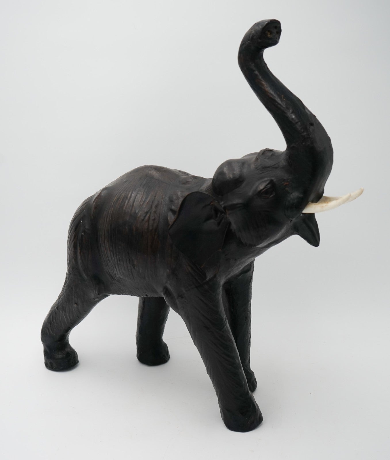 VINTAGE 1970'S LIBERTYS & CO LONDON AGED LEATHER ELEPHANT DECORATIVE SCULPTURE