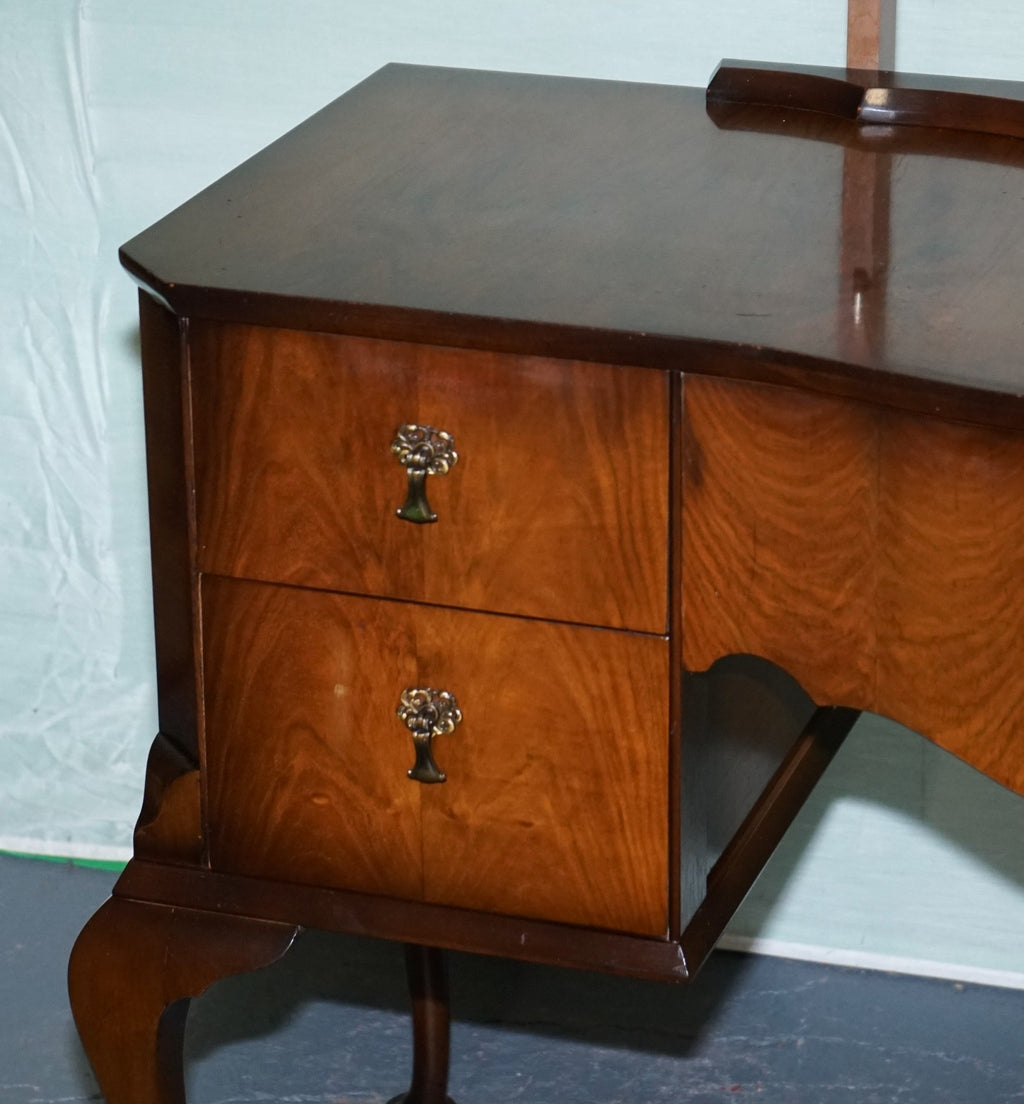 VINTAGE QUEEN ANNE STYLE LEGS DRESSING TABLE VANITY WITH LARGE MIRROR