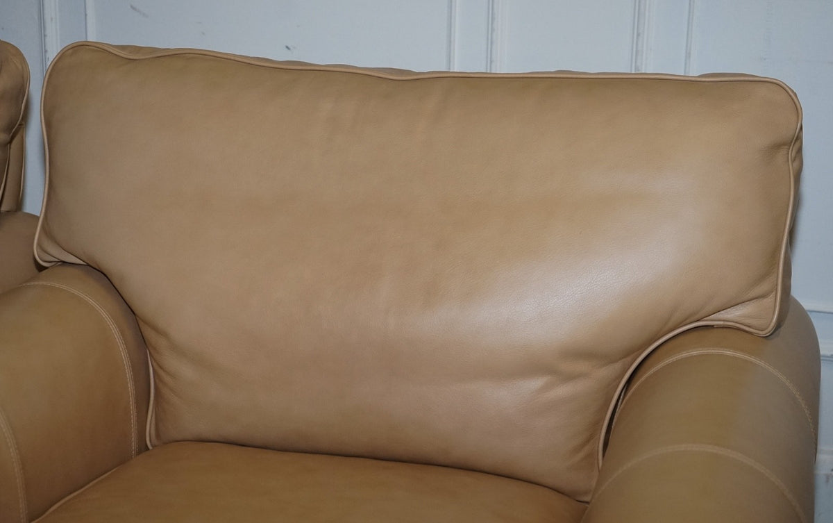 FINE LATTE BROWN LEATHER PAIR OF ARMCHAIRS MADE BY MULTIYORK ENGLAND